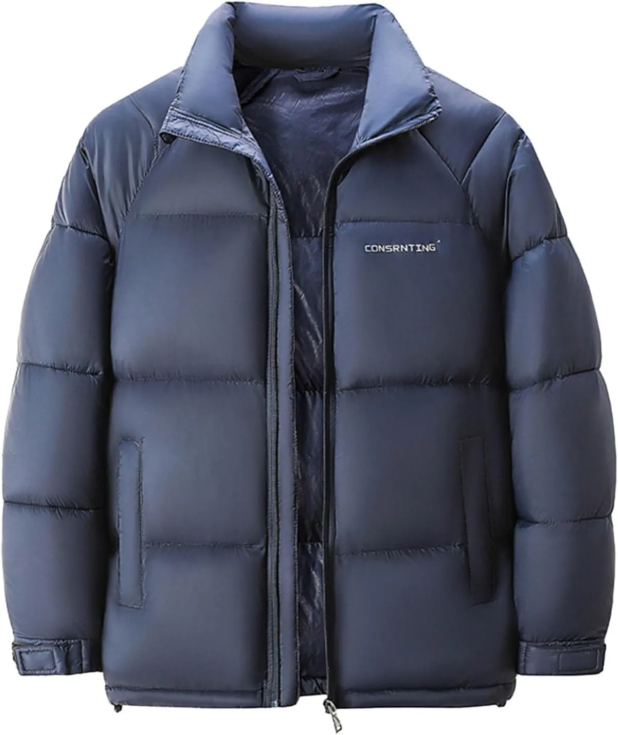 Men's Puffer Jacket Stand Collar Down Coats Winter Warm Cotton Padded Bubble Coat with Pockets