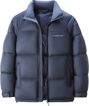 Men's Puffer Jacket Stand Collar Down Coats Winter Warm Cotton Padded Bubble Coat with Pockets