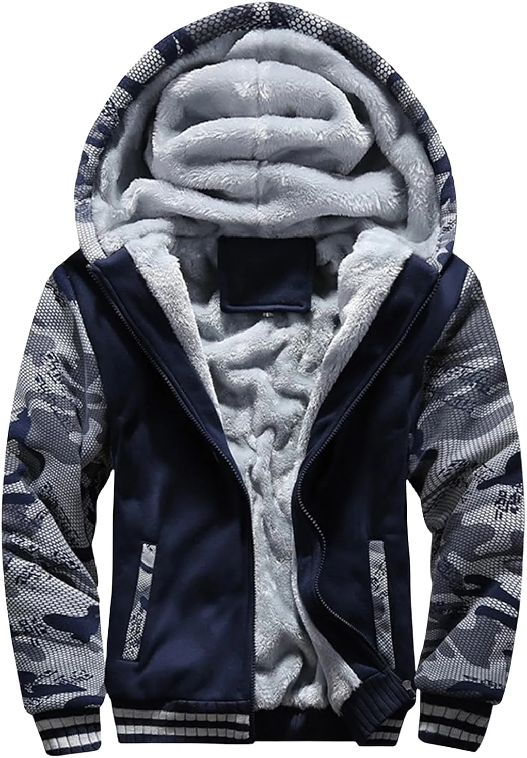 Mens Pullover Workout Fleece Hoodie Jackets Full Zip Up Wool Warm Windproof Thick Coats Sherpa Lined Warm Jacket with Pockets