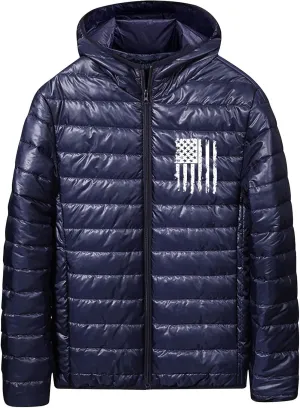 Men's Shiny Puffer Jacket Winter Warm Down Coats Packable Hooded Waterproof Outerwear with Pockets