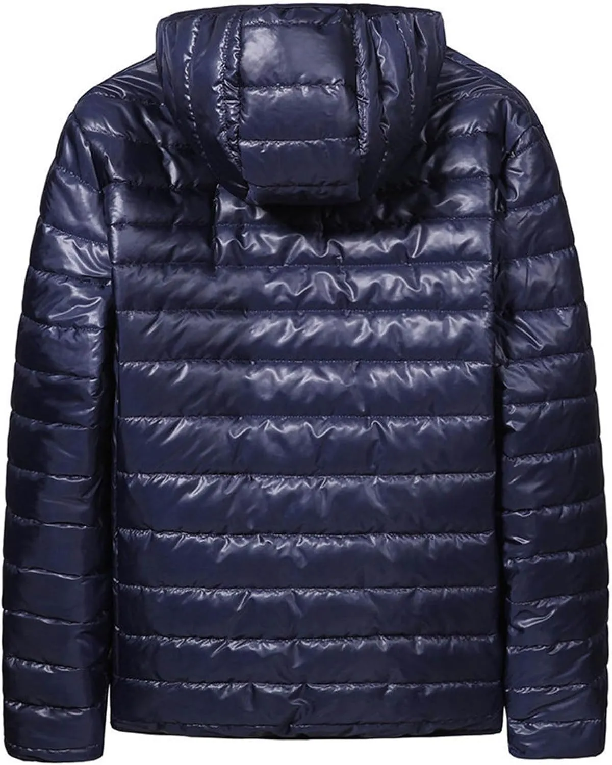 Men's Shiny Puffer Jacket Winter Warm Down Coats Packable Hooded Waterproof Outerwear with Pockets