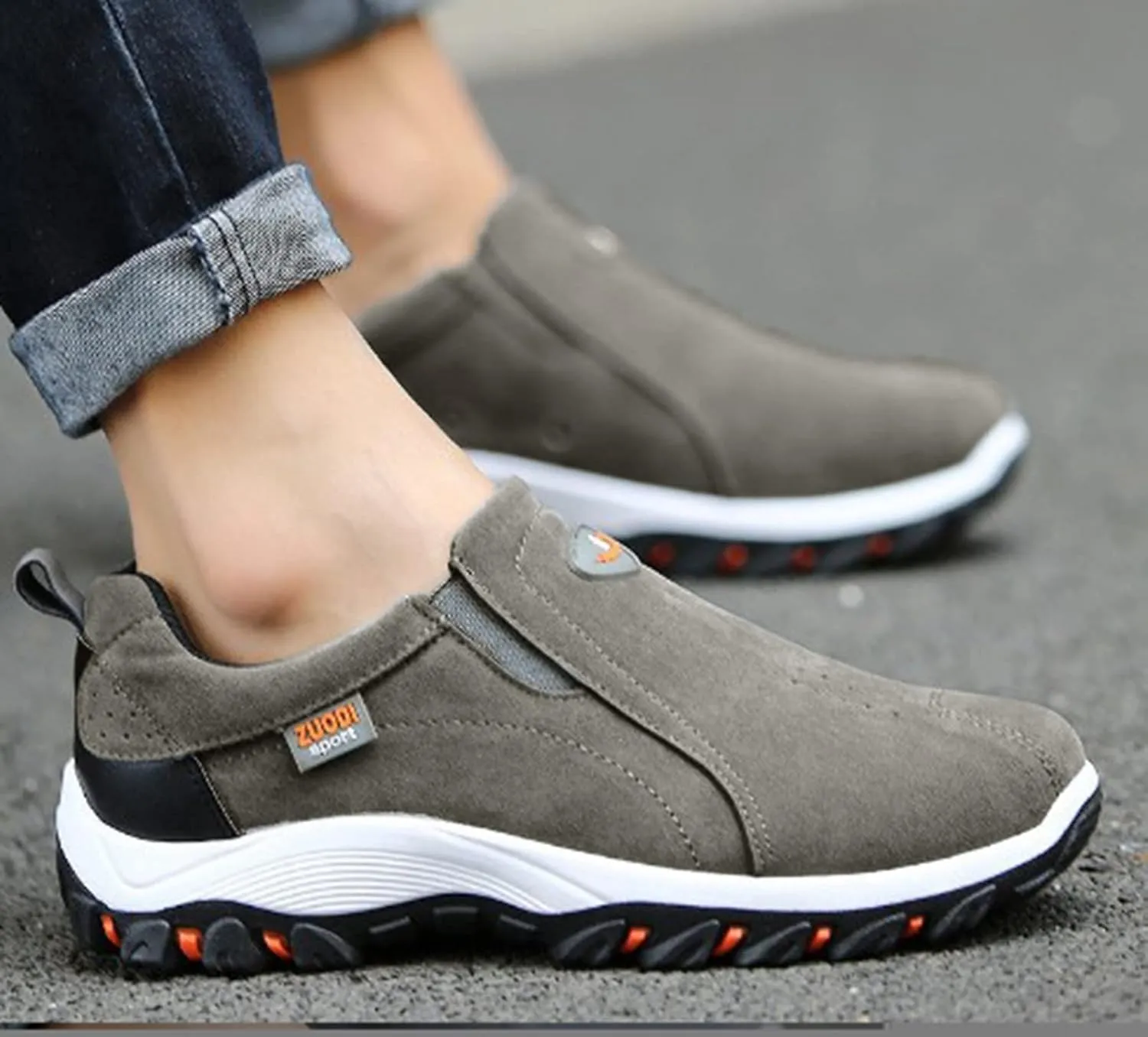 Men's Simple and Fashionable Round Head Solid Color Lightweight Breathable Soft Bottom Flannel Sneaker Boots Shoes
