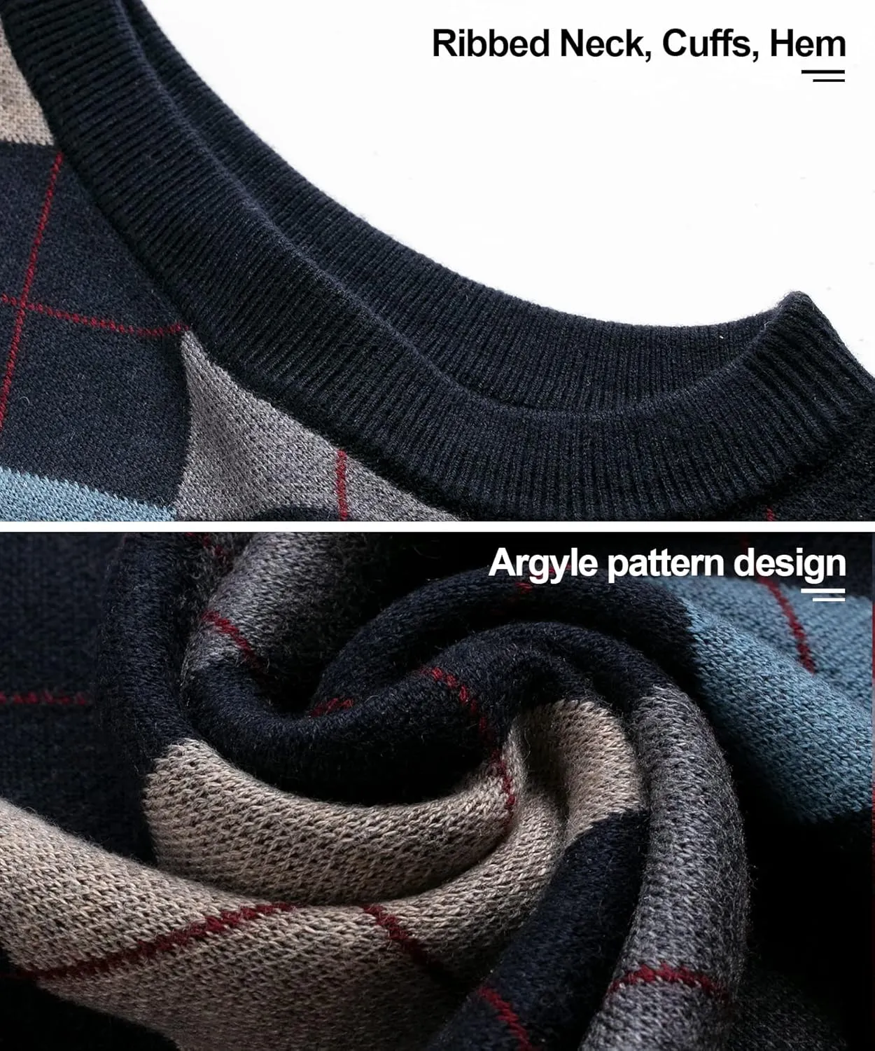 Mens Thick Argyle Sweater Vests Classic V-Neck Knitwear Sleeveless Pullover Autumn Winter Warm Tank Tops