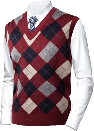 Mens Thick Argyle Sweater Vests Classic V-Neck Knitwear Sleeveless Pullover Autumn Winter Warm Tank Tops