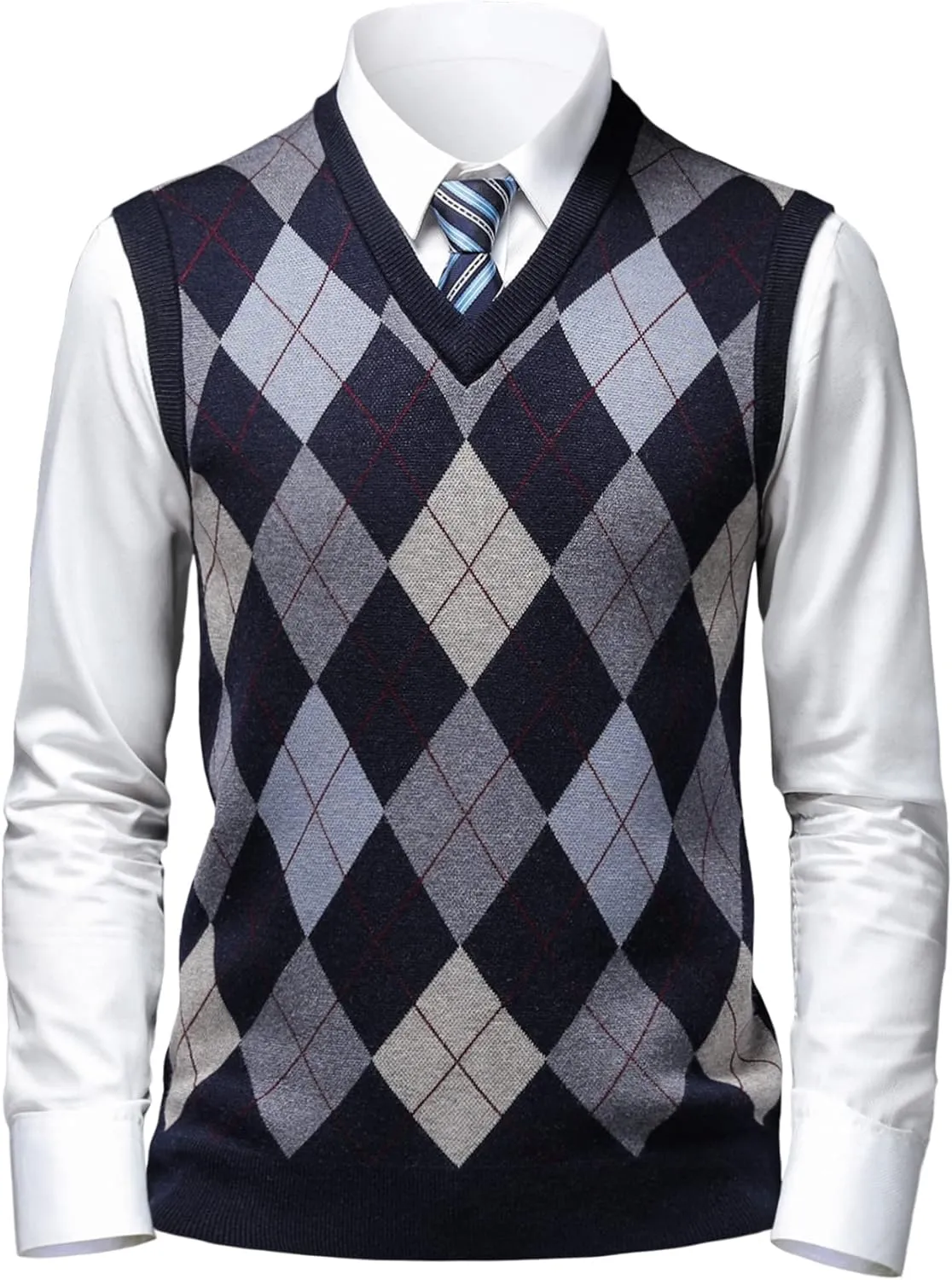 Mens Thick Argyle Sweater Vests Classic V-Neck Knitwear Sleeveless Pullover Autumn Winter Warm Tank Tops