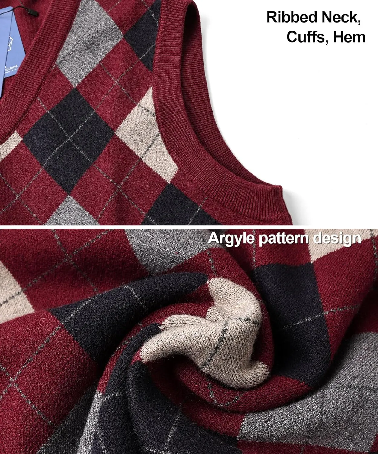 Mens Thick Argyle Sweater Vests Classic V-Neck Knitwear Sleeveless Pullover Autumn Winter Warm Tank Tops
