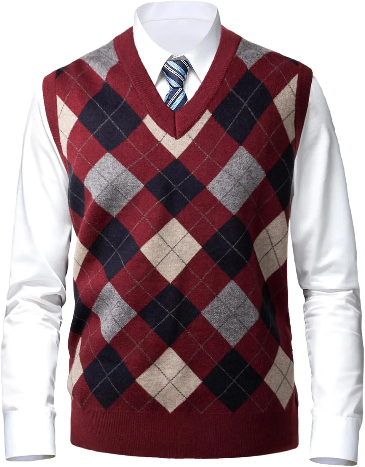 Mens Thick Argyle Sweater Vests Classic V-Neck Knitwear Sleeveless Pullover Autumn Winter Warm Tank Tops