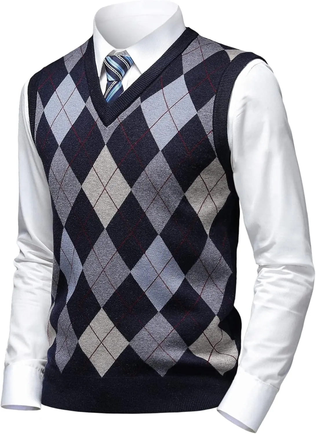 Mens Thick Argyle Sweater Vests Classic V-Neck Knitwear Sleeveless Pullover Autumn Winter Warm Tank Tops