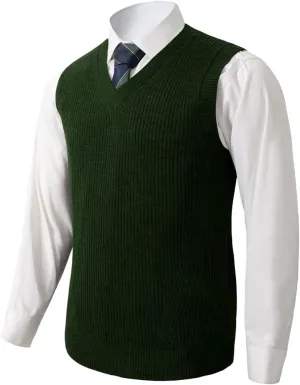Mens V-Neck Knitted Sweater Vest Solid Plain Sleeveless Pullover Knitwear Loose Fit All Match Sweater Tops