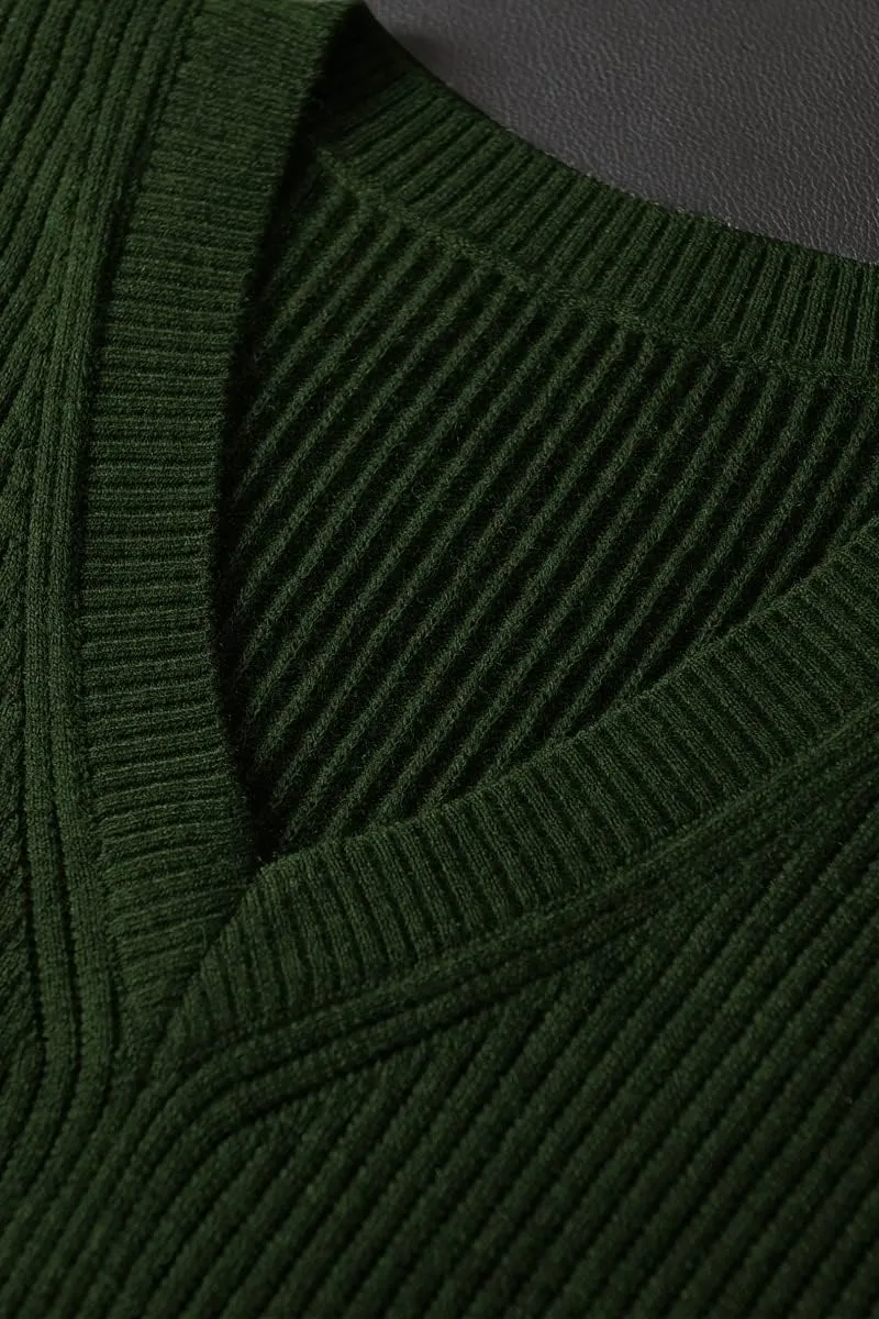 Mens V-Neck Knitted Sweater Vest Solid Plain Sleeveless Pullover Knitwear Loose Fit All Match Sweater Tops