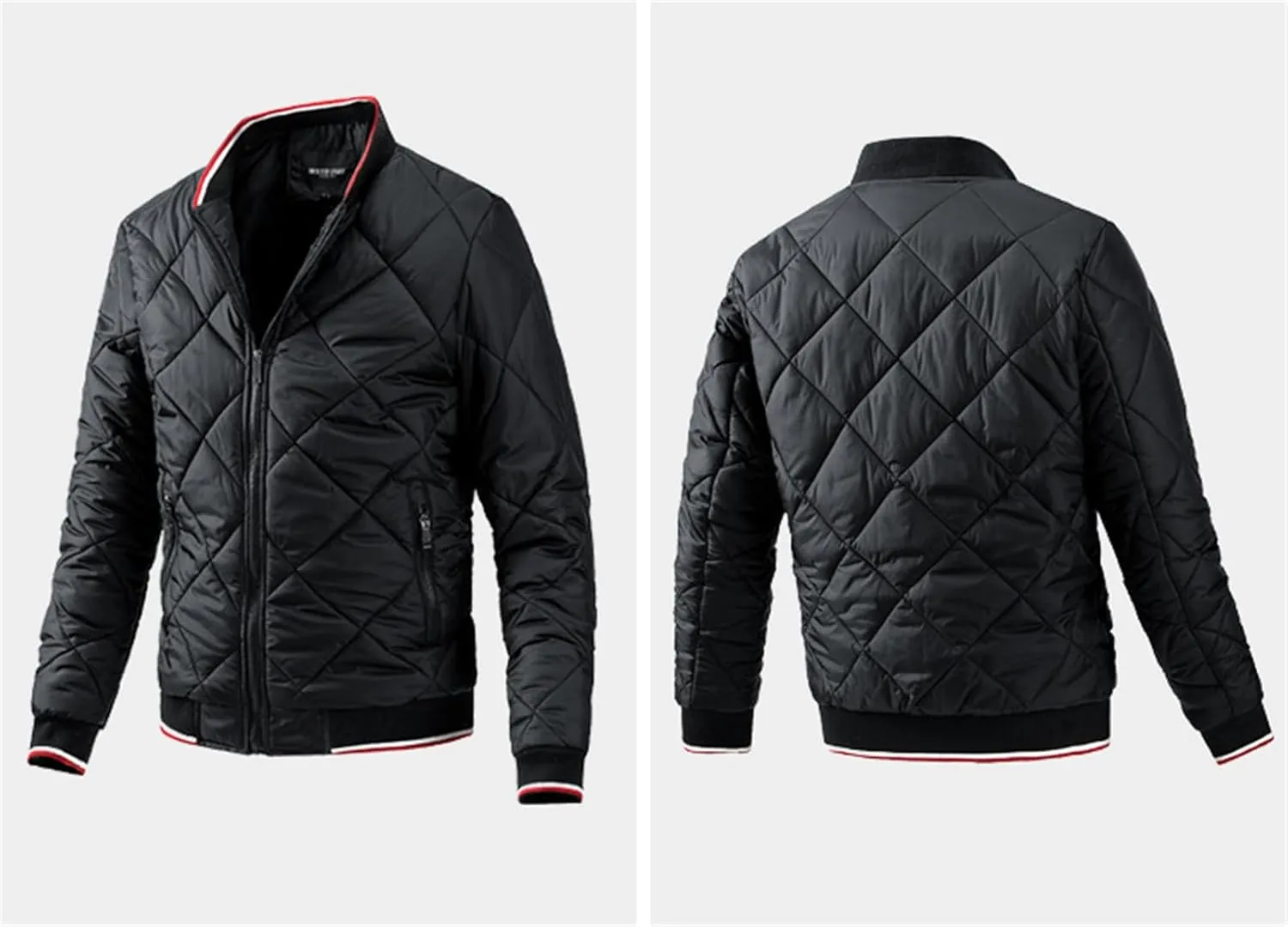 Mens Winter Coats Fashion Casual Solid Zipper Stand Collar Windbreaker Down Cotton Padded Jacket with Pockets