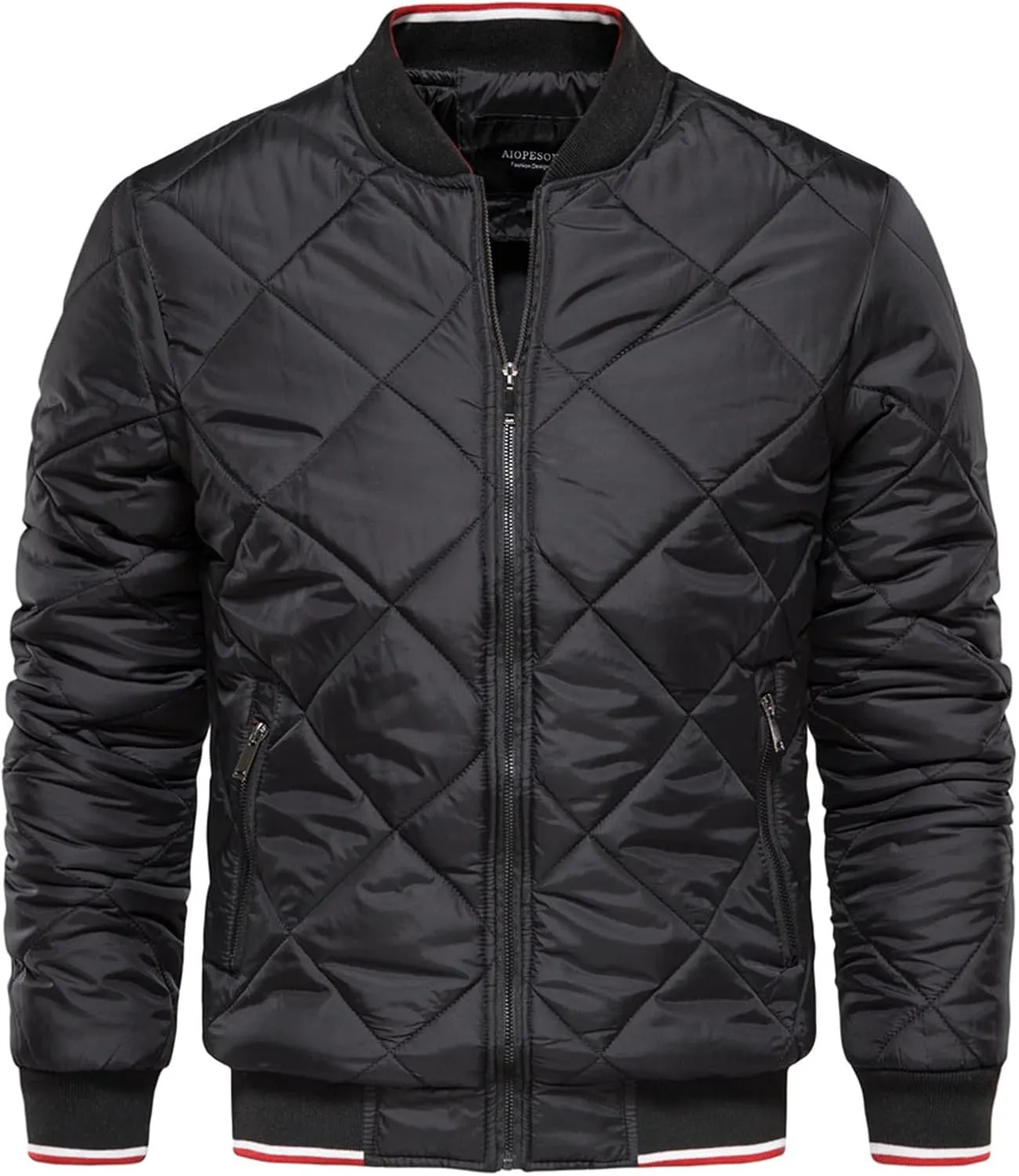 Mens Winter Coats Fashion Casual Solid Zipper Stand Collar Windbreaker Down Cotton Padded Jacket with Pockets