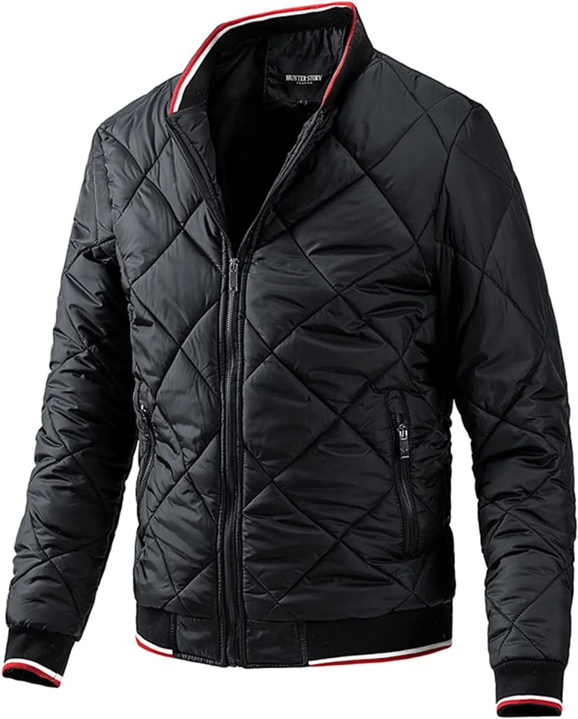 Mens Winter Coats Fashion Casual Solid Zipper Stand Collar Windbreaker Down Cotton Padded Jacket with Pockets