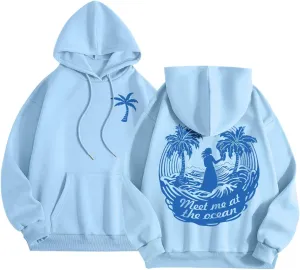 My Recent Orders Pom Hoodie Womens Long Sleeve Oversized Hoodie Hawaii Graphic Swaetshirt Fashion Fall Winter Outfits A2-Light Blue Large