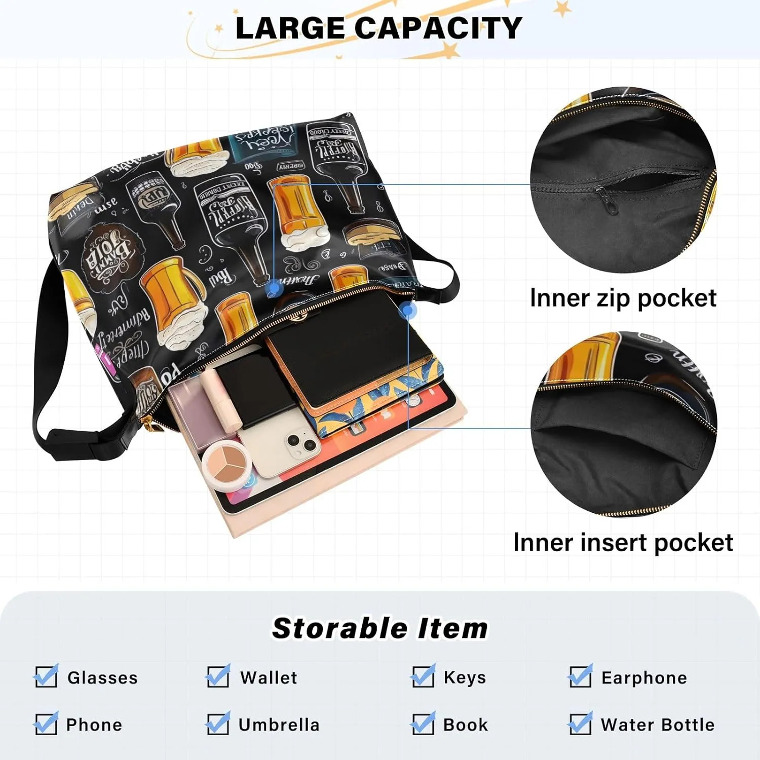 OBeer with Red Vegan Crossbody Bag, Adjustment for Leather Tote Bag, Men's Shoulder Bags