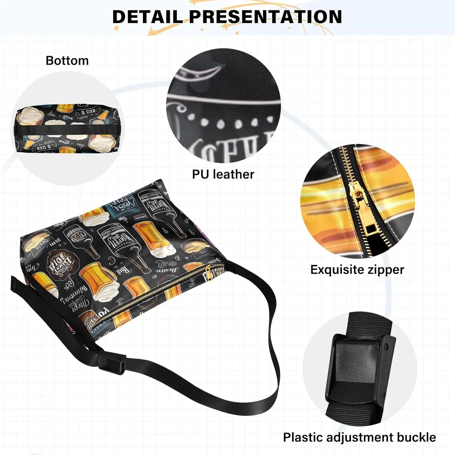OBeer with Red Vegan Crossbody Bag, Adjustment for Leather Tote Bag, Men's Shoulder Bags