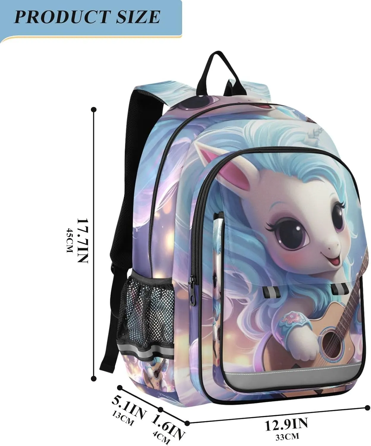 ODAWA Cartoon Horse Playing Guitar School Bag Laptop Bookbag for Men Teen Backpacks for Girls High School