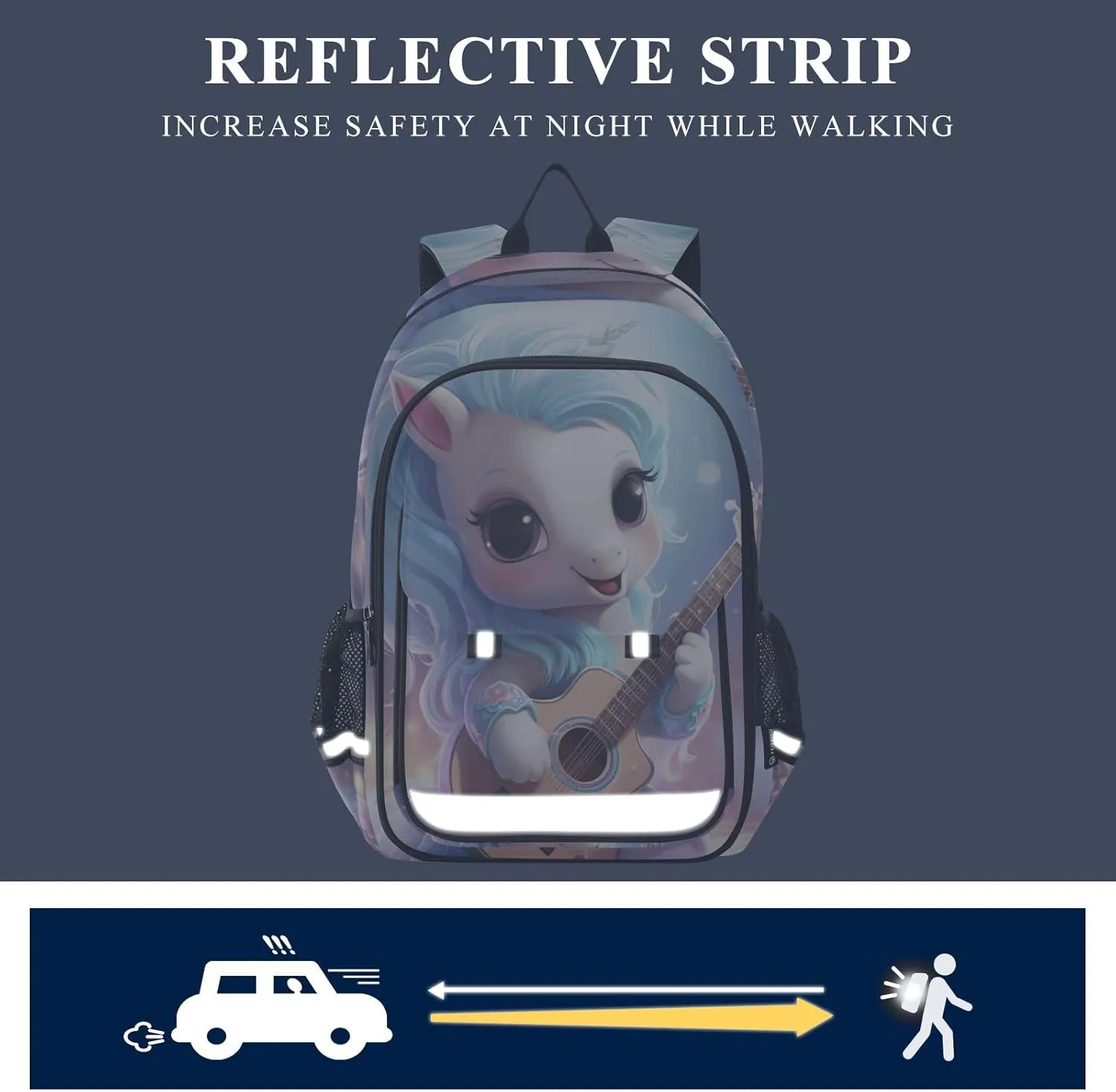 ODAWA Cartoon Horse Playing Guitar School Bag Laptop Bookbag for Men Teen Backpacks for Girls High School