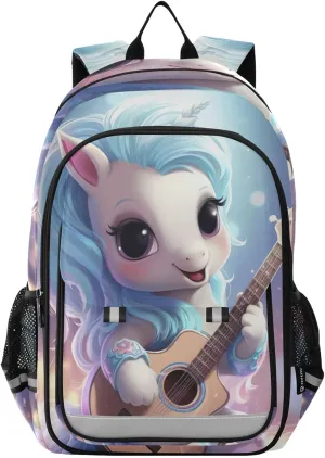 ODAWA Cartoon Horse Playing Guitar School Bag Laptop Bookbag for Men Teen Backpacks for Girls High School