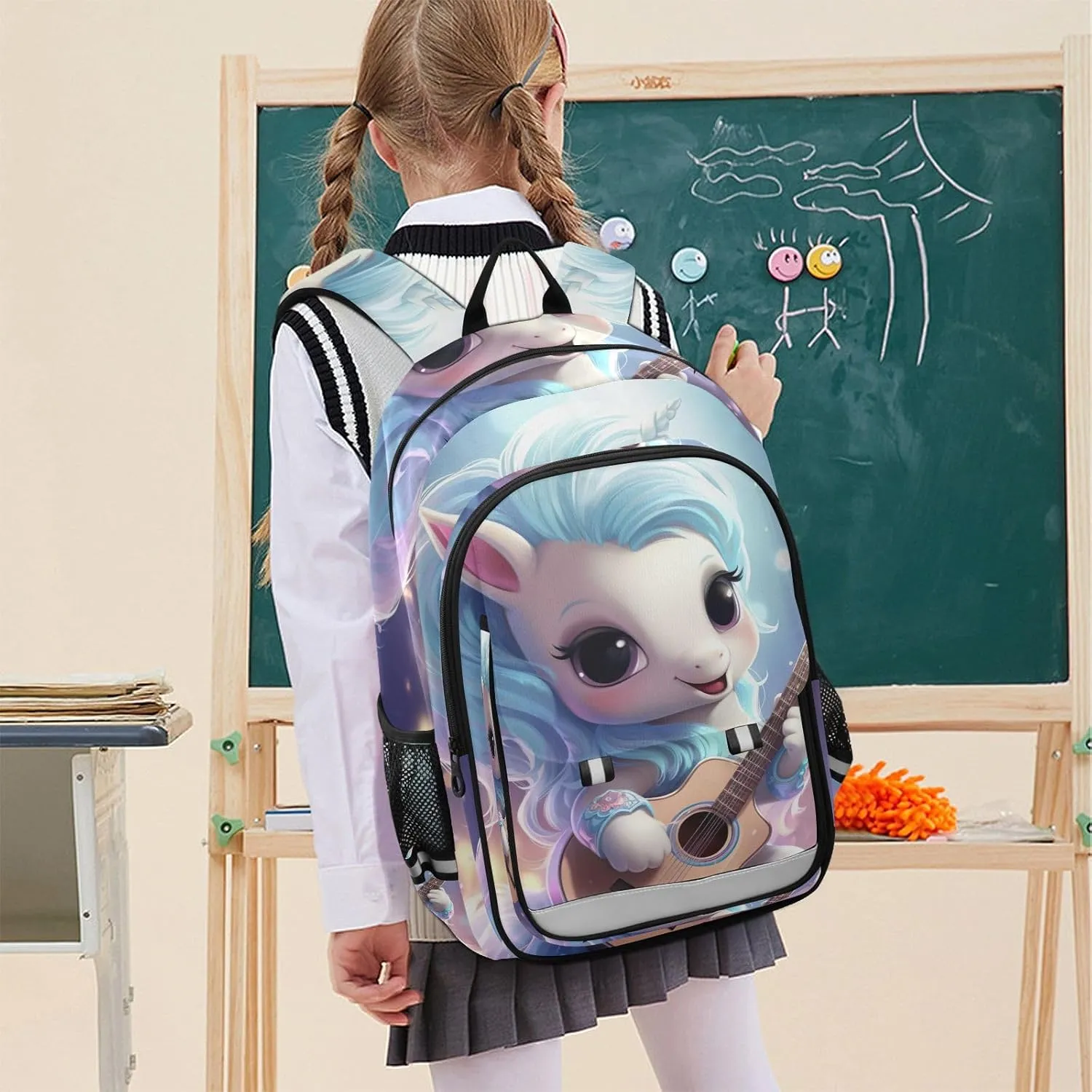 ODAWA Cartoon Horse Playing Guitar School Bag Laptop Bookbag for Men Teen Backpacks for Girls High School