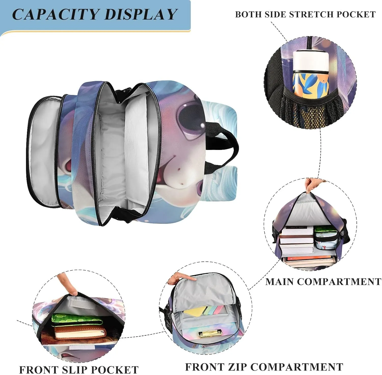 ODAWA Cartoon Horse Playing Guitar School Bag Laptop Bookbag for Men Teen Backpacks for Girls High School