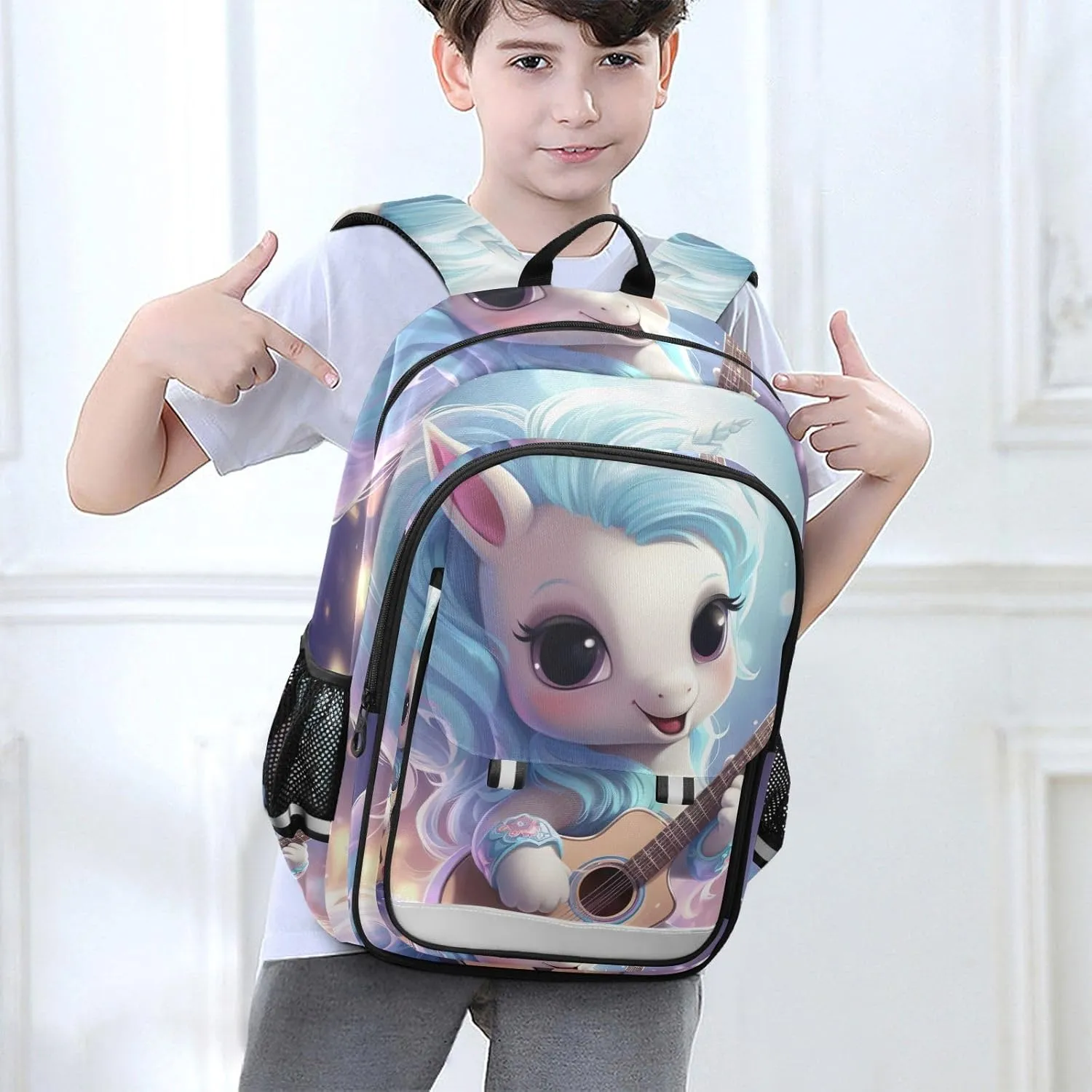 ODAWA Cartoon Horse Playing Guitar School Bag Laptop Bookbag for Men Teen Backpacks for Girls High School