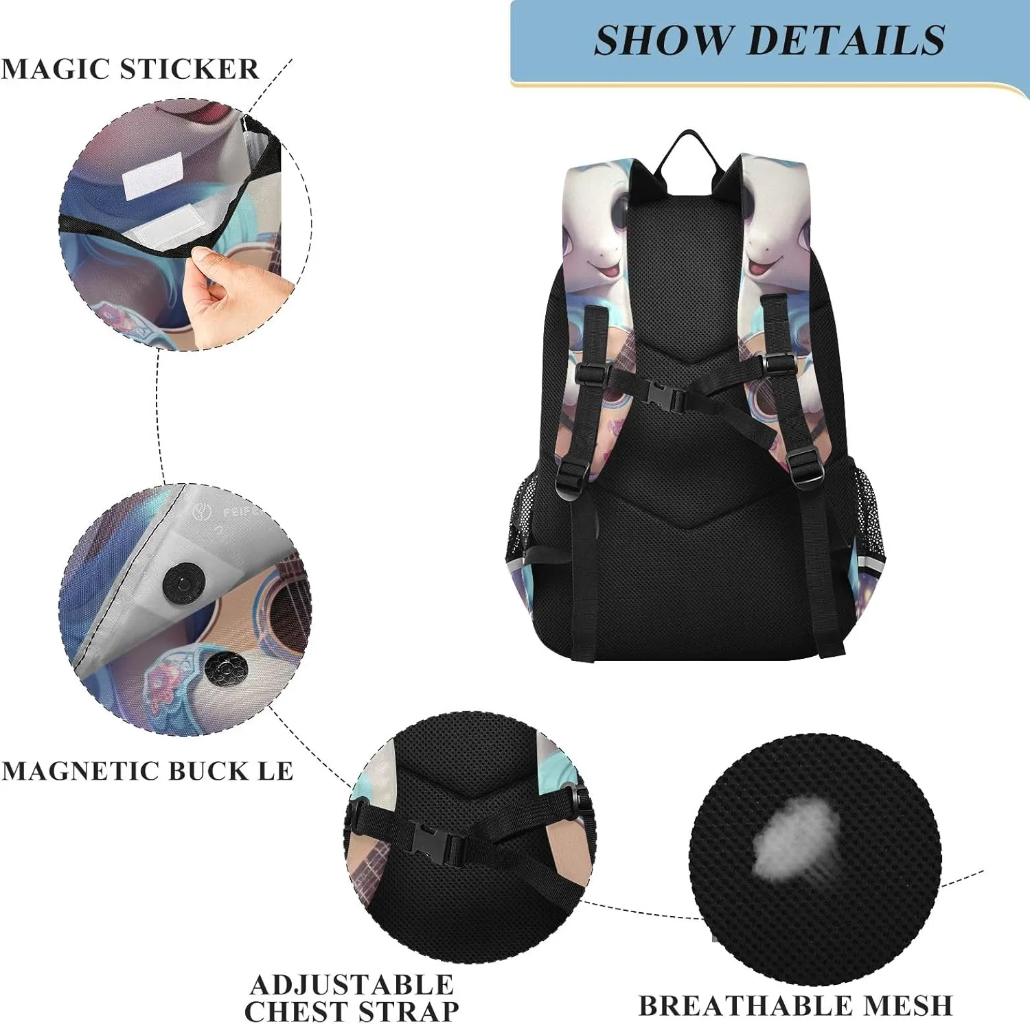 ODAWA Cartoon Horse Playing Guitar School Bag Laptop Bookbag for Men Teen Backpacks for Girls High School
