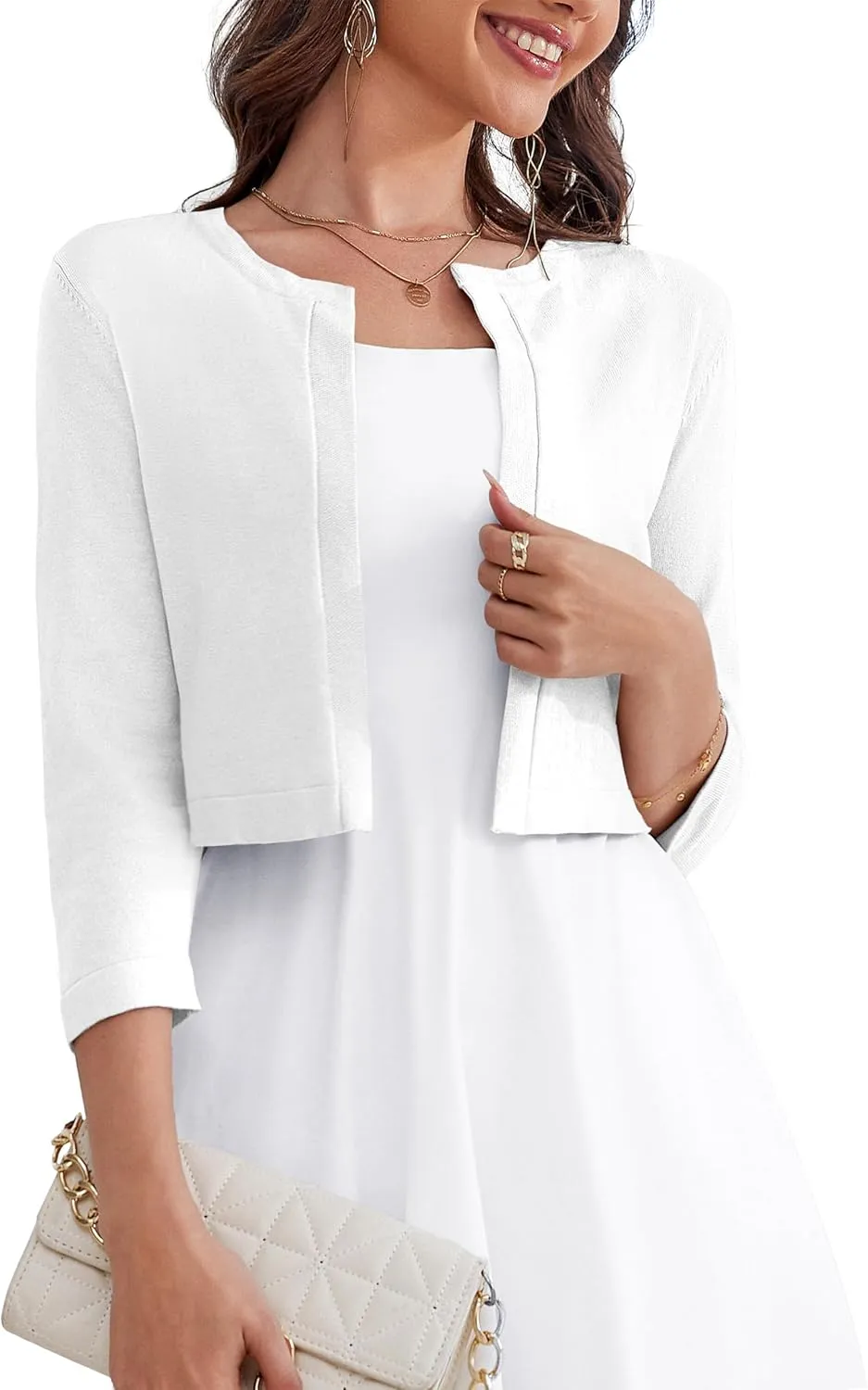 OmicGot Women's 3/4 Sleeve Open Front Knit Cropped Bolero Shrug Cardigan Sweater for Women S-XL