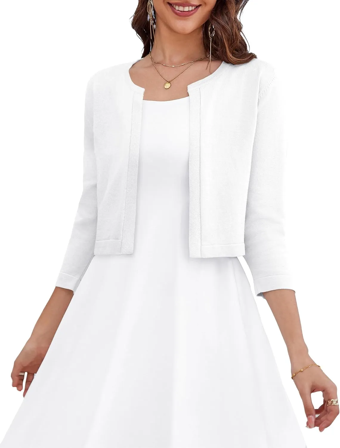 OmicGot Women's 3/4 Sleeve Open Front Knit Cropped Bolero Shrug Cardigan Sweater for Women S-XL
