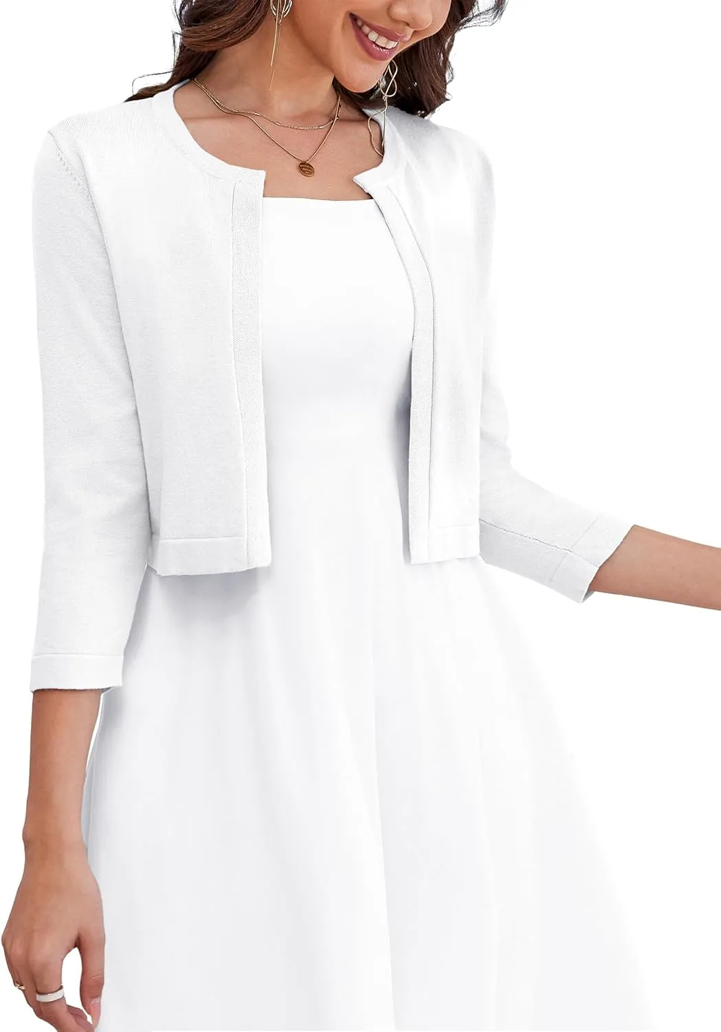 OmicGot Women's 3/4 Sleeve Open Front Knit Cropped Bolero Shrug Cardigan Sweater for Women S-XL