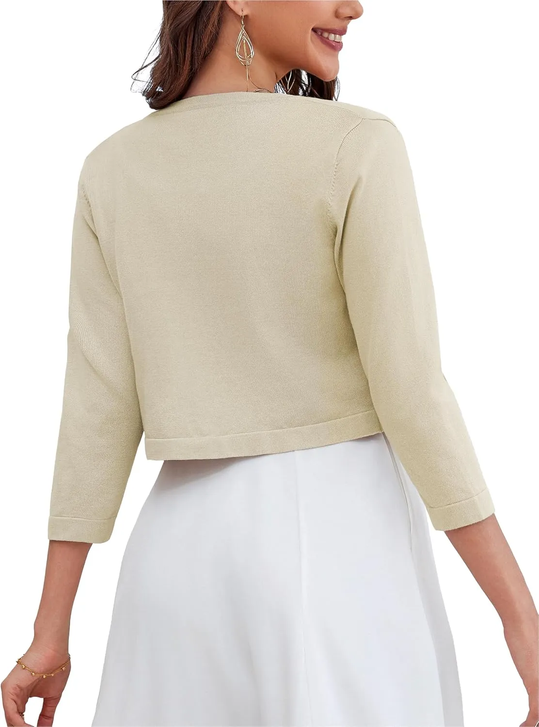 OmicGot Women's 3/4 Sleeve Open Front Knit Cropped Bolero Shrug Cardigan Sweater for Women S-XL