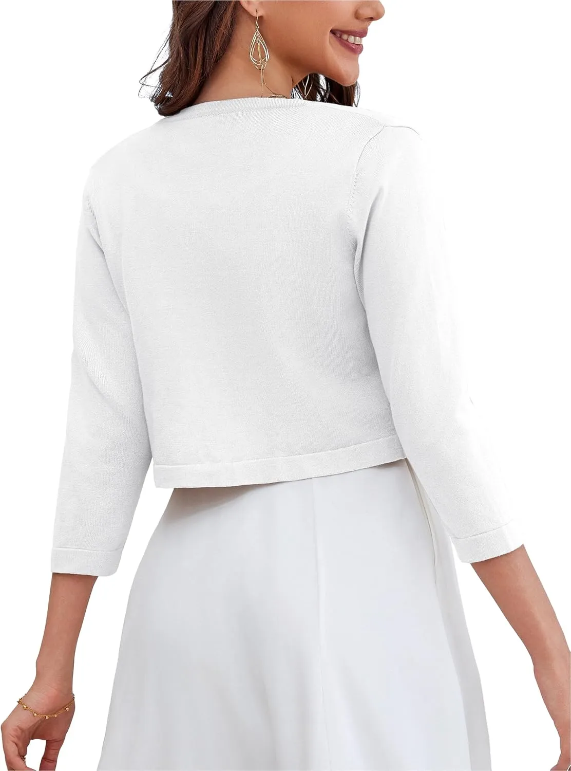 OmicGot Women's 3/4 Sleeve Open Front Knit Cropped Bolero Shrug Cardigan Sweater for Women S-XL