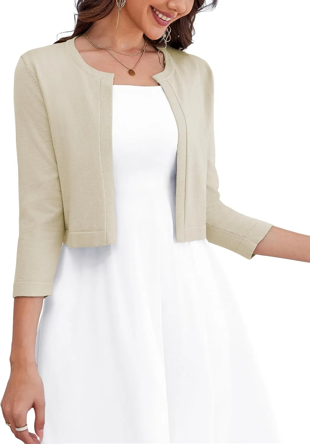 OmicGot Women's 3/4 Sleeve Open Front Knit Cropped Bolero Shrug Cardigan Sweater for Women S-XL