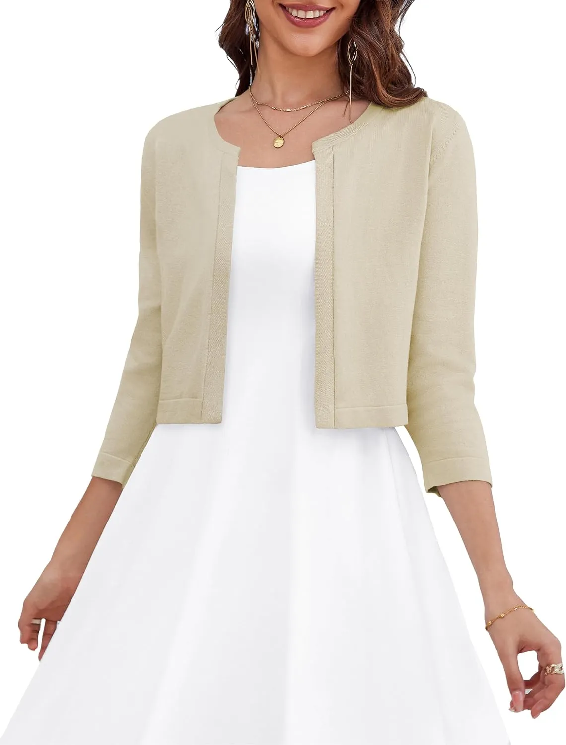 OmicGot Women's 3/4 Sleeve Open Front Knit Cropped Bolero Shrug Cardigan Sweater for Women S-XL