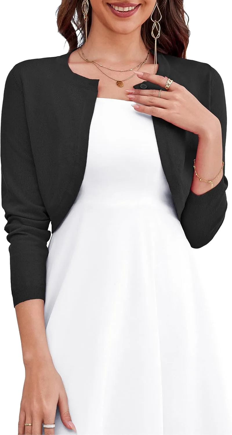 OmicGot Women's Long Sleeve Cardigan Knit Sweaters Cropped Open Front Bolero Shrug for Dresses S-XL
