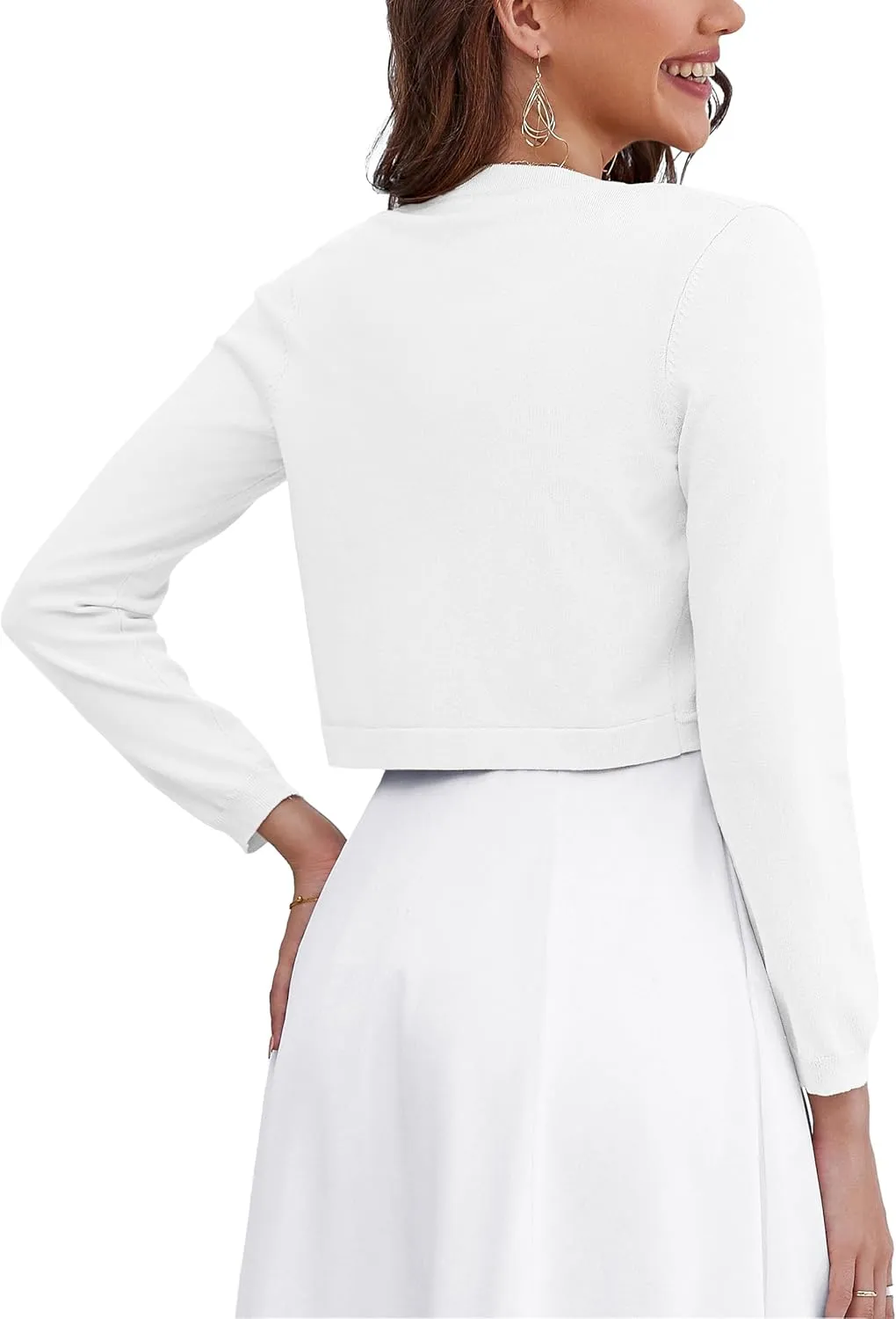OmicGot Women's Long Sleeve Cardigan Knit Sweaters Cropped Open Front Bolero Shrug for Dresses S-XL