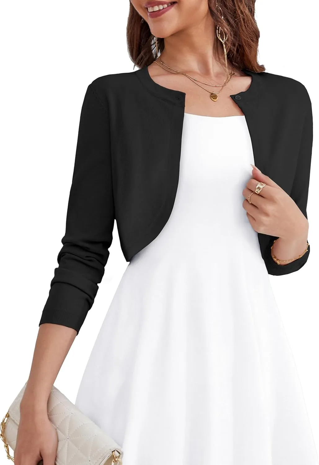 OmicGot Women's Long Sleeve Cardigan Knit Sweaters Cropped Open Front Bolero Shrug for Dresses S-XL