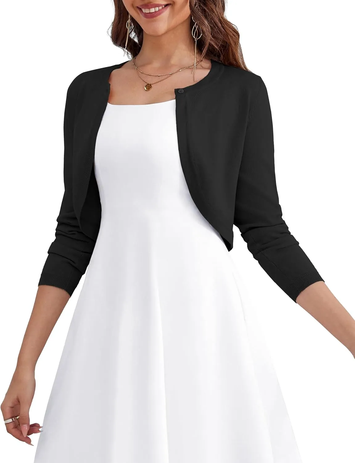 OmicGot Women's Long Sleeve Cardigan Knit Sweaters Cropped Open Front Bolero Shrug for Dresses S-XL