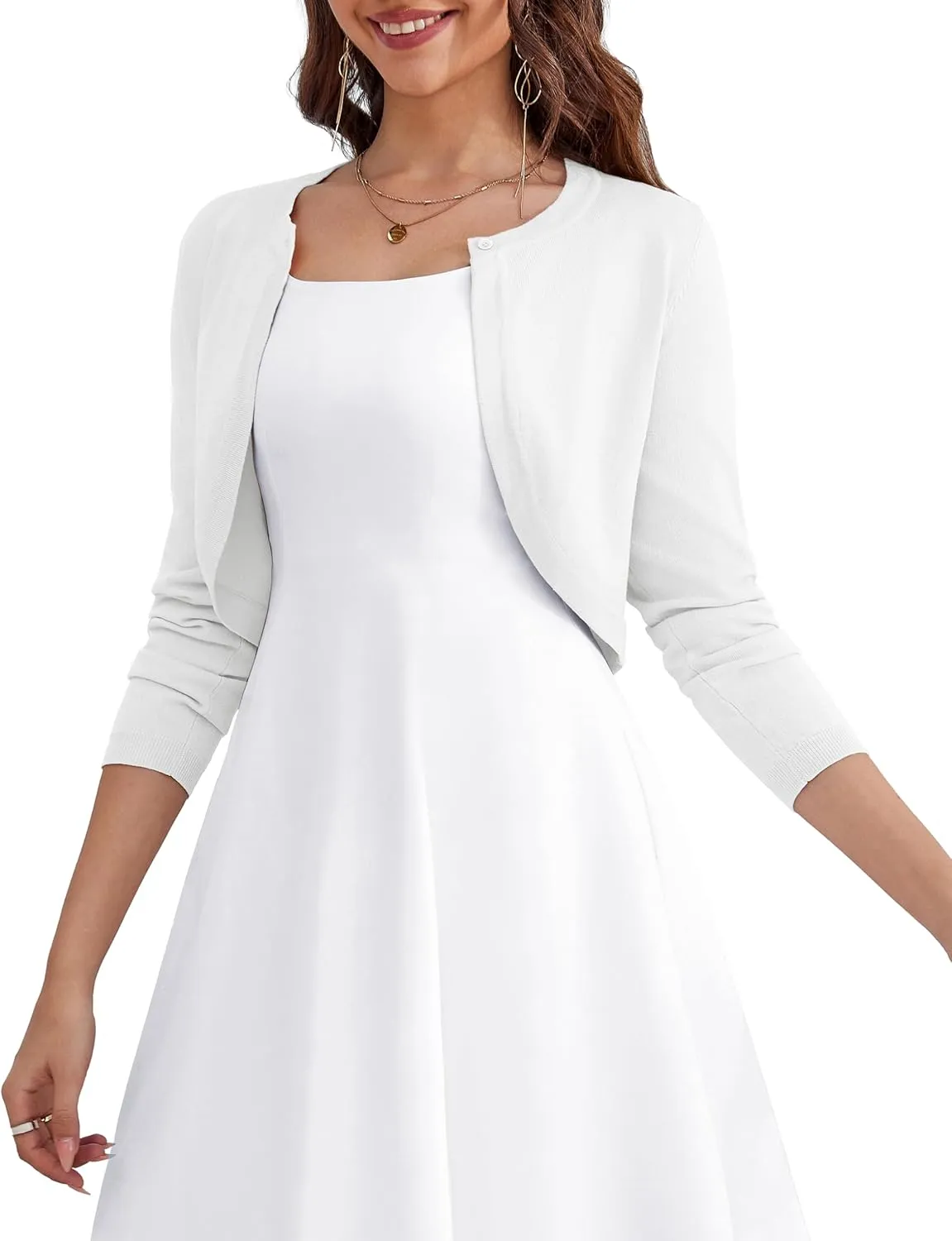OmicGot Women's Long Sleeve Cardigan Knit Sweaters Cropped Open Front Bolero Shrug for Dresses S-XL