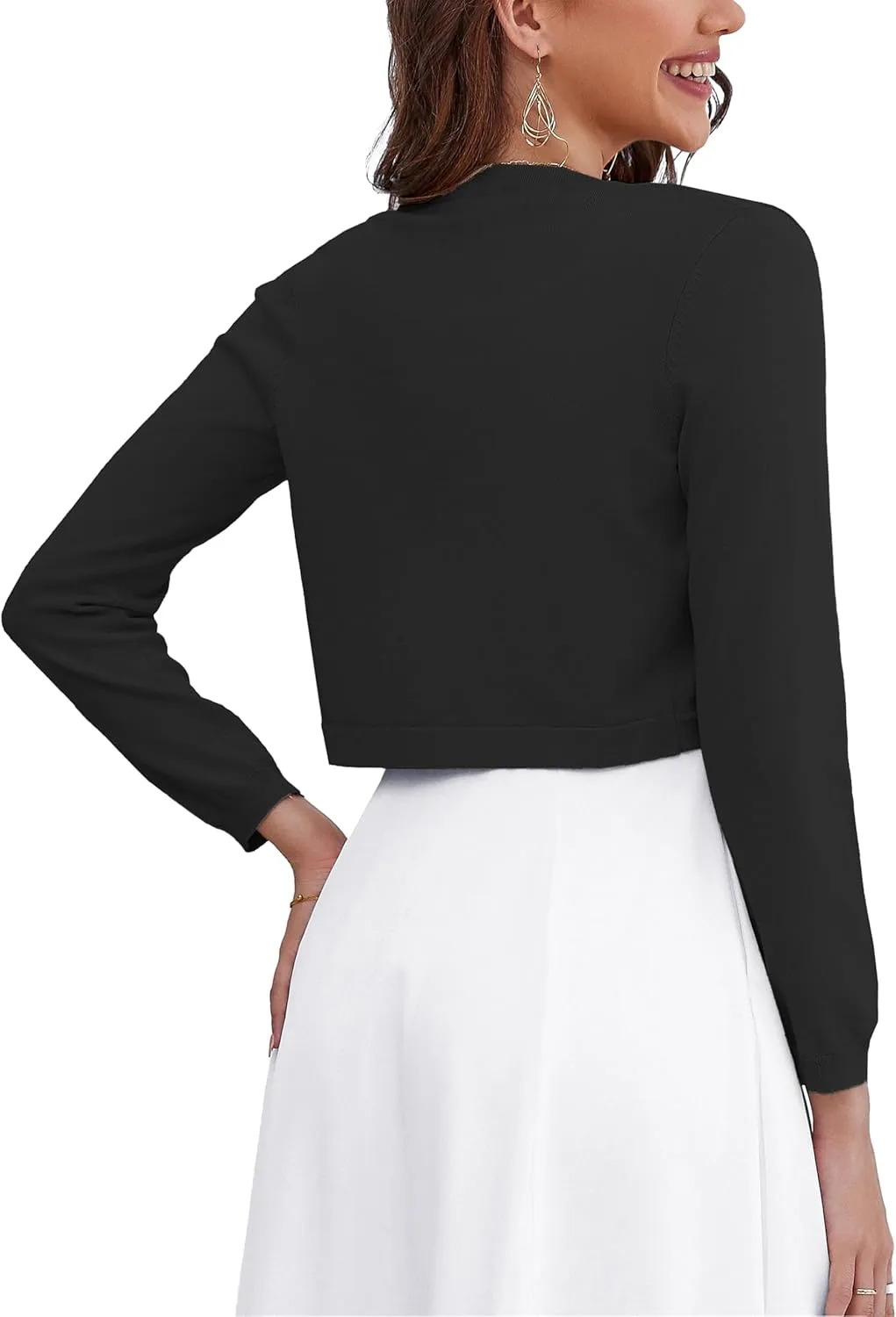 OmicGot Women's Long Sleeve Cardigan Knit Sweaters Cropped Open Front Bolero Shrug for Dresses S-XL