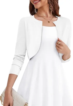 OmicGot Women's Long Sleeve Cardigan Knit Sweaters Cropped Open Front Bolero Shrug for Dresses S-XL