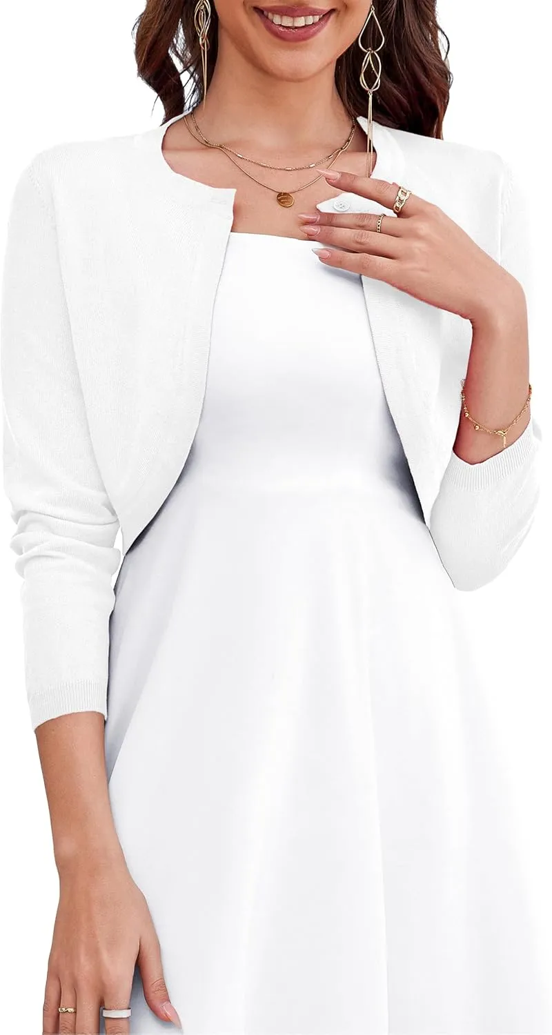OmicGot Women's Long Sleeve Cardigan Knit Sweaters Cropped Open Front Bolero Shrug for Dresses S-XL