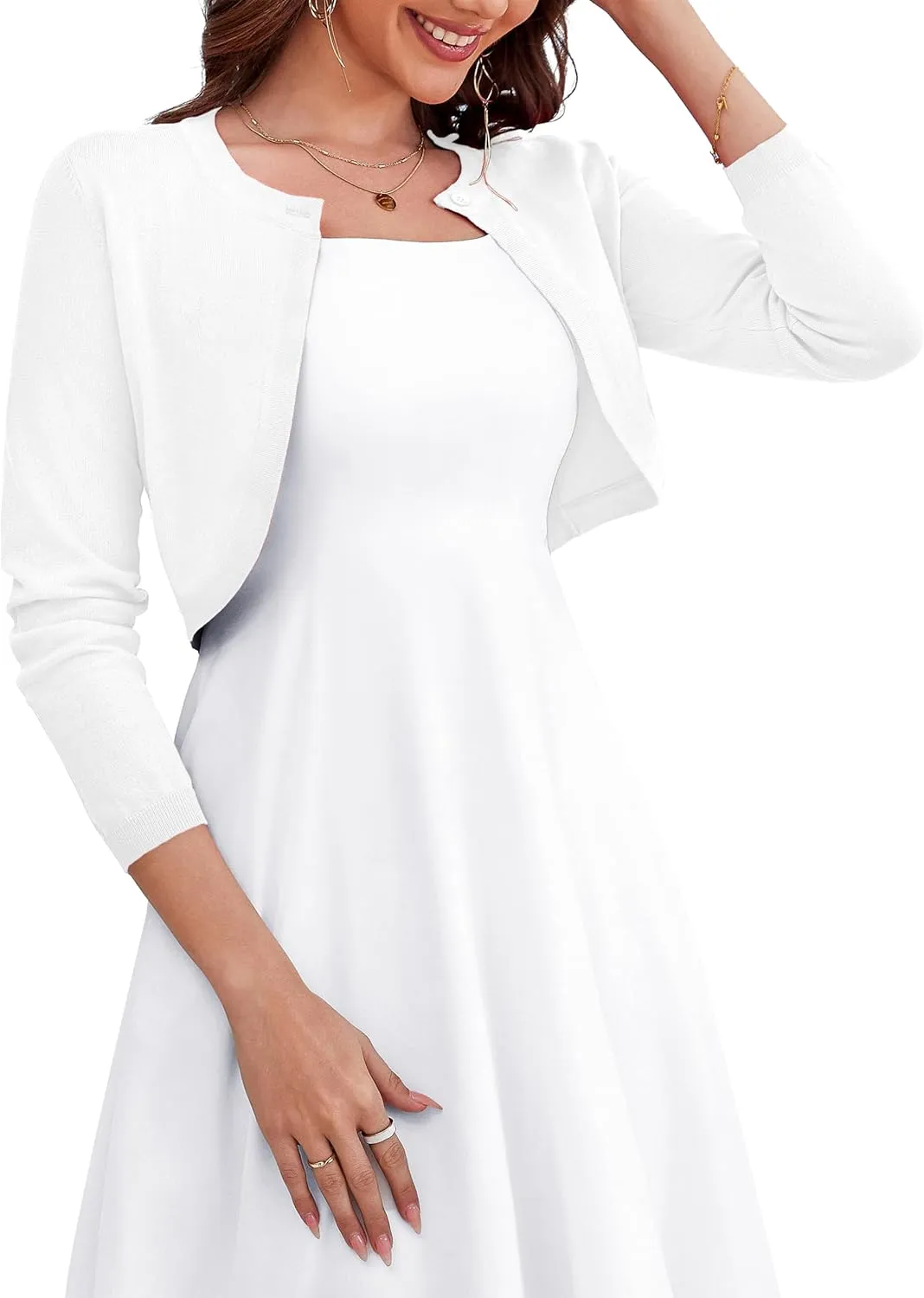 OmicGot Women's Long Sleeve Cardigan Knit Sweaters Cropped Open Front Bolero Shrug for Dresses S-XL