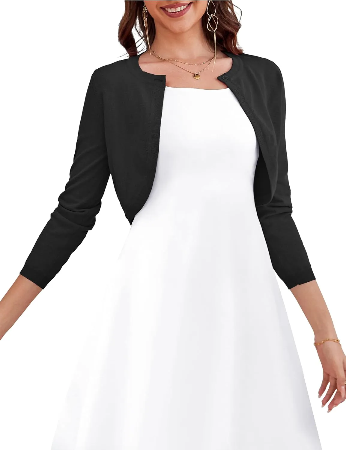 OmicGot Women's Long Sleeve Cardigan Knit Sweaters Cropped Open Front Bolero Shrug for Dresses S-XL