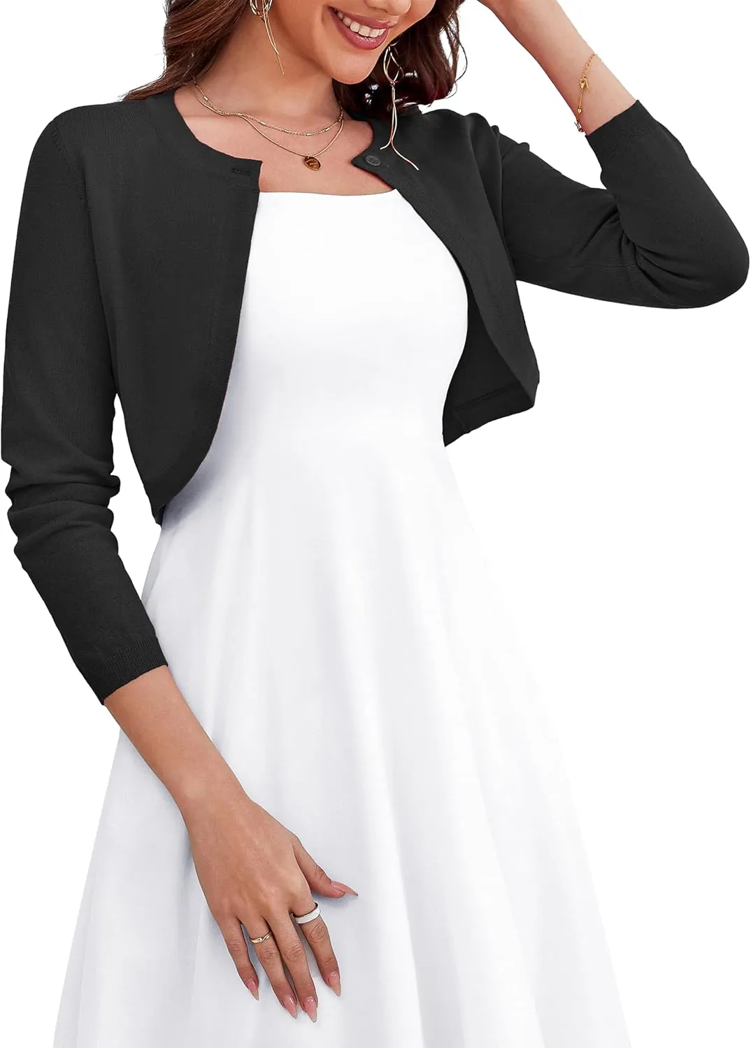 OmicGot Women's Long Sleeve Cardigan Knit Sweaters Cropped Open Front Bolero Shrug for Dresses S-XL
