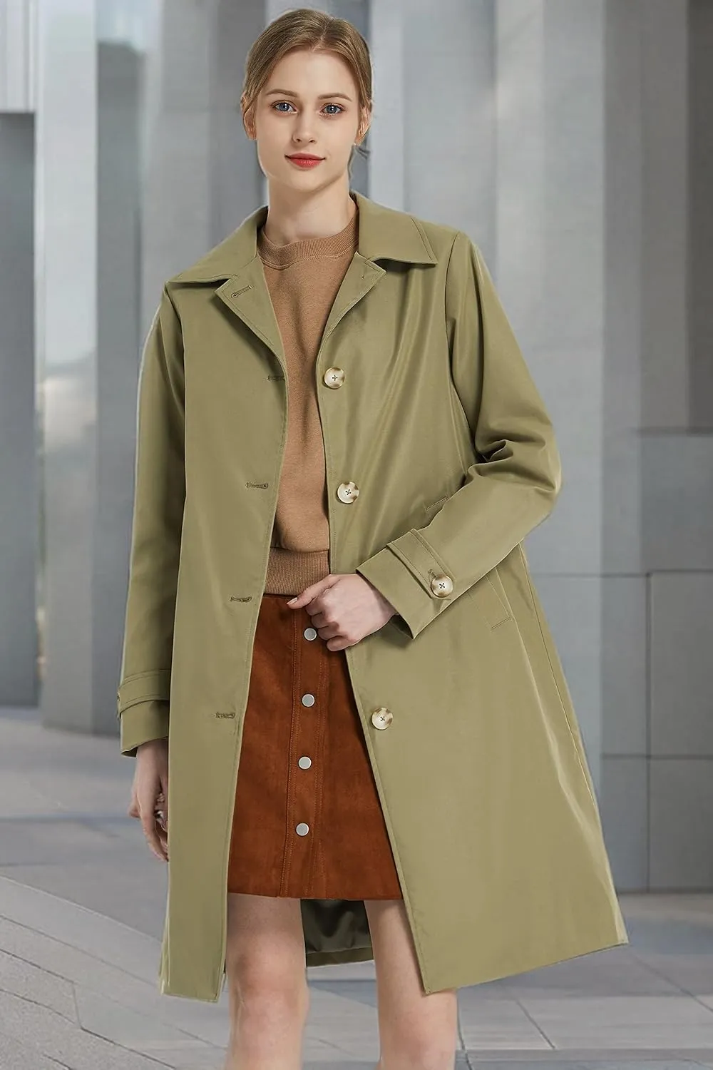 Orolay Women's Single Breasted Trench Coat Mid Long Classic Lapel Windproof Slim Outerwear Coats