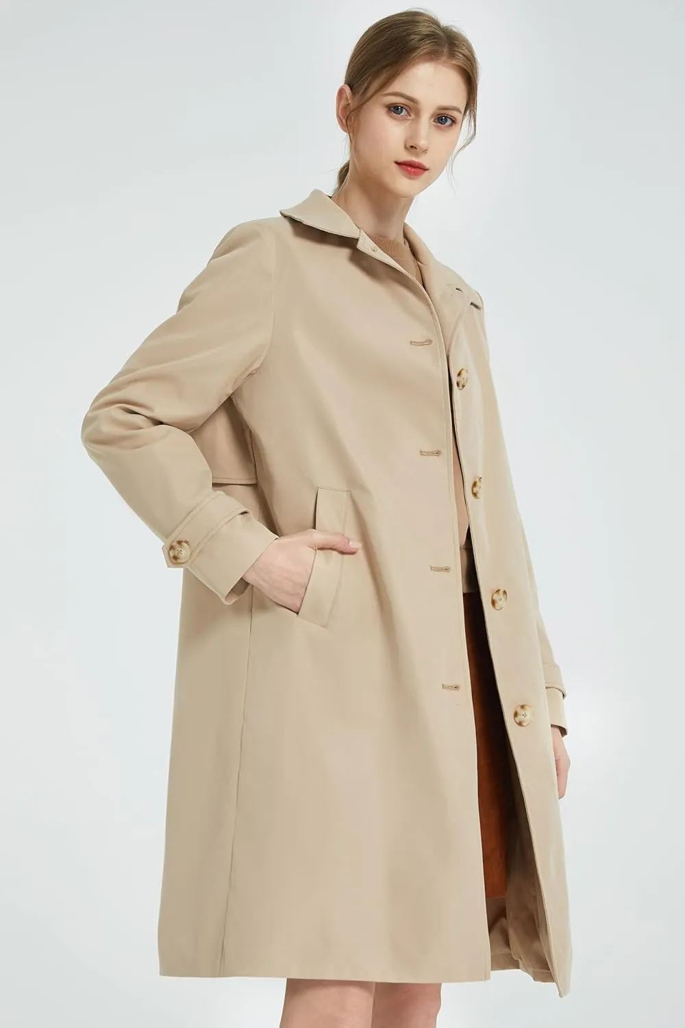 Orolay Women's Single Breasted Trench Coat Mid Long Classic Lapel Windproof Slim Outerwear Coats