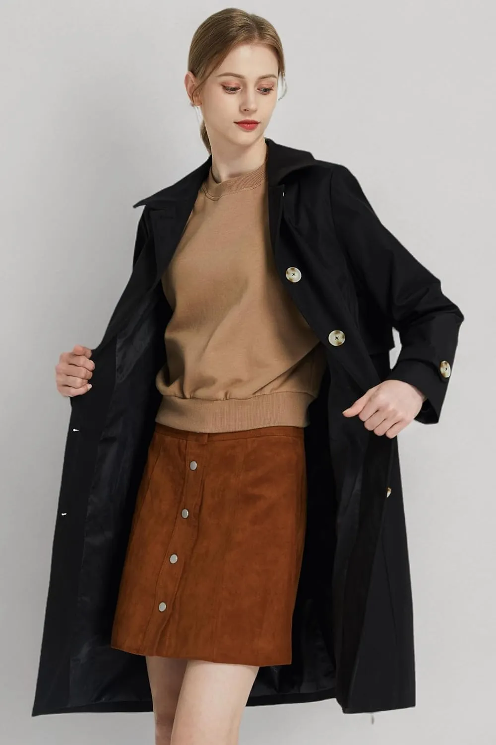 Orolay Women's Single Breasted Trench Coat Mid Long Classic Lapel Windproof Slim Outerwear Coats