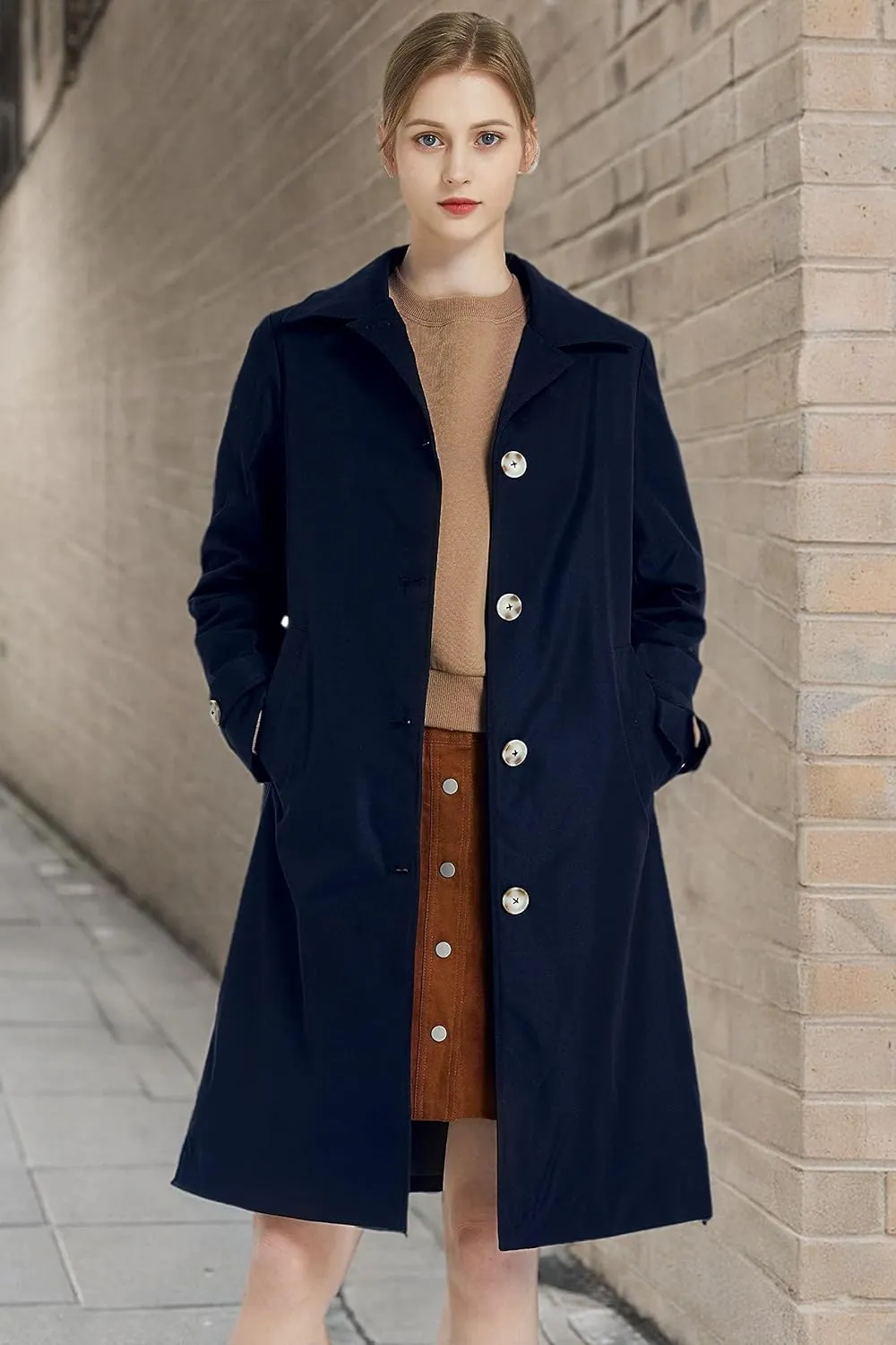 Orolay Women's Single Breasted Trench Coat Mid Long Classic Lapel Windproof Slim Outerwear Coats