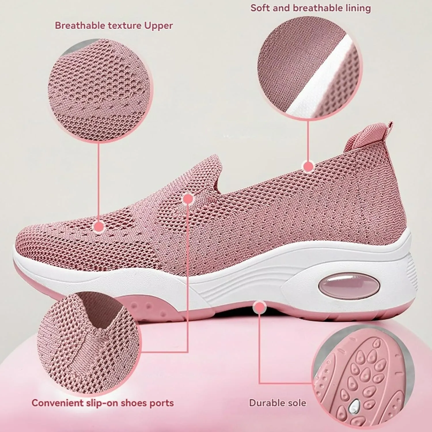 Orthoture Womens Shoes Arch Support Non Slip Air Cushion Slip-On Orthopedic New Woven Breathable Non-Slip Mesh Knitted Wide Width Sole Lightweight Low-Top Sneaker